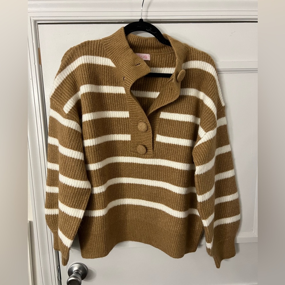 cream and tan button collared sweater